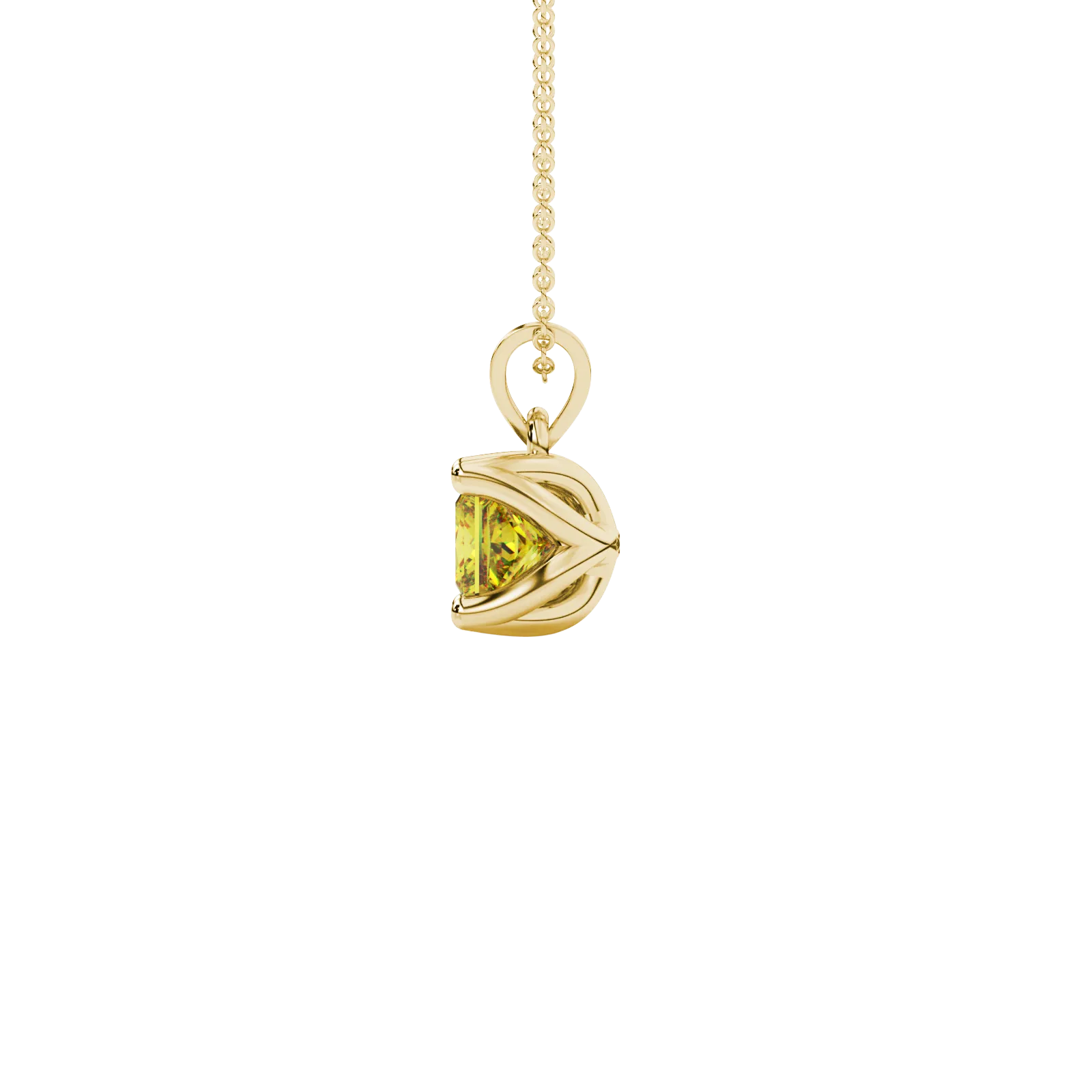 Side profile, yellow gold canary yellow pendant, tulip basket gallery.