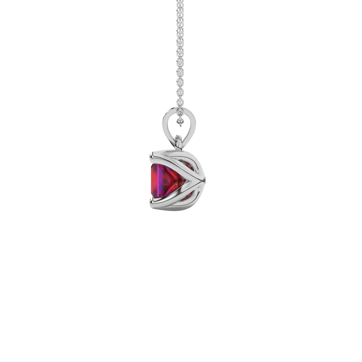Side profile, white gold raspberry red pendant, tulip basket gallery.