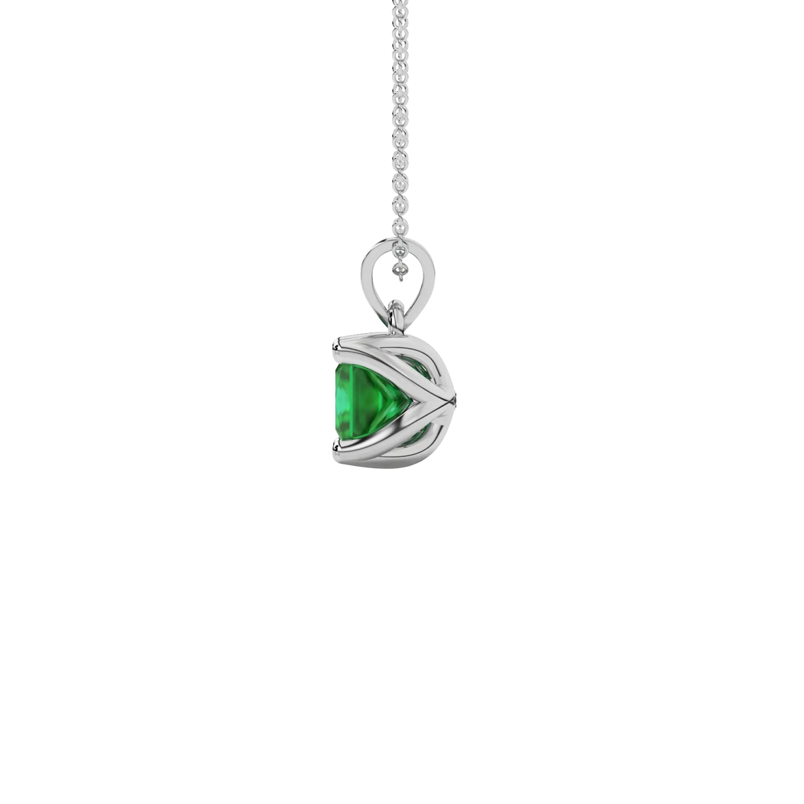 Side profile, white gold emerald green pendant, tulip basket gallery.