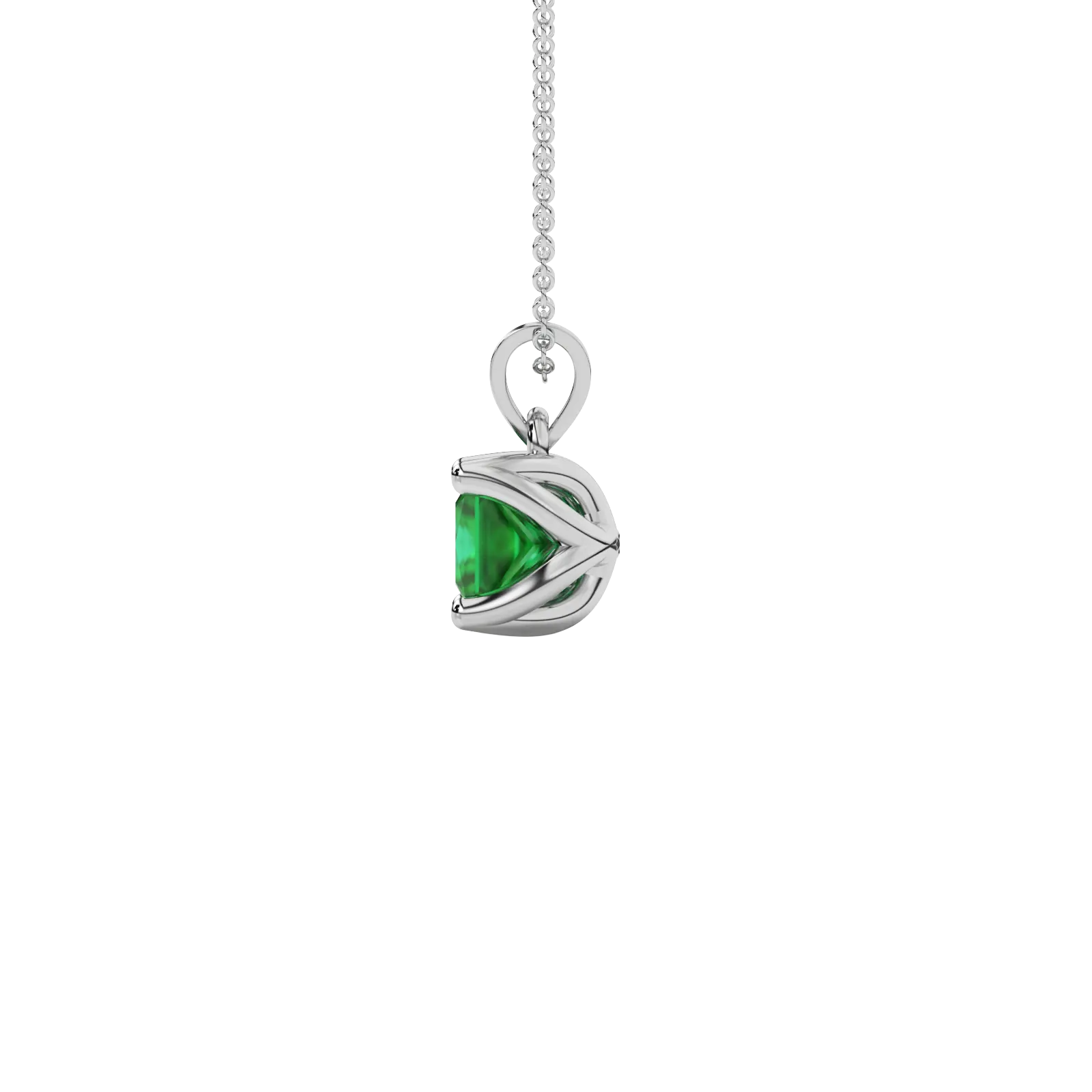 Side profile, white gold emerald green pendant, tulip basket gallery.