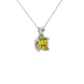 Close-up canary yellow gemstone, white gold tulip setting.
