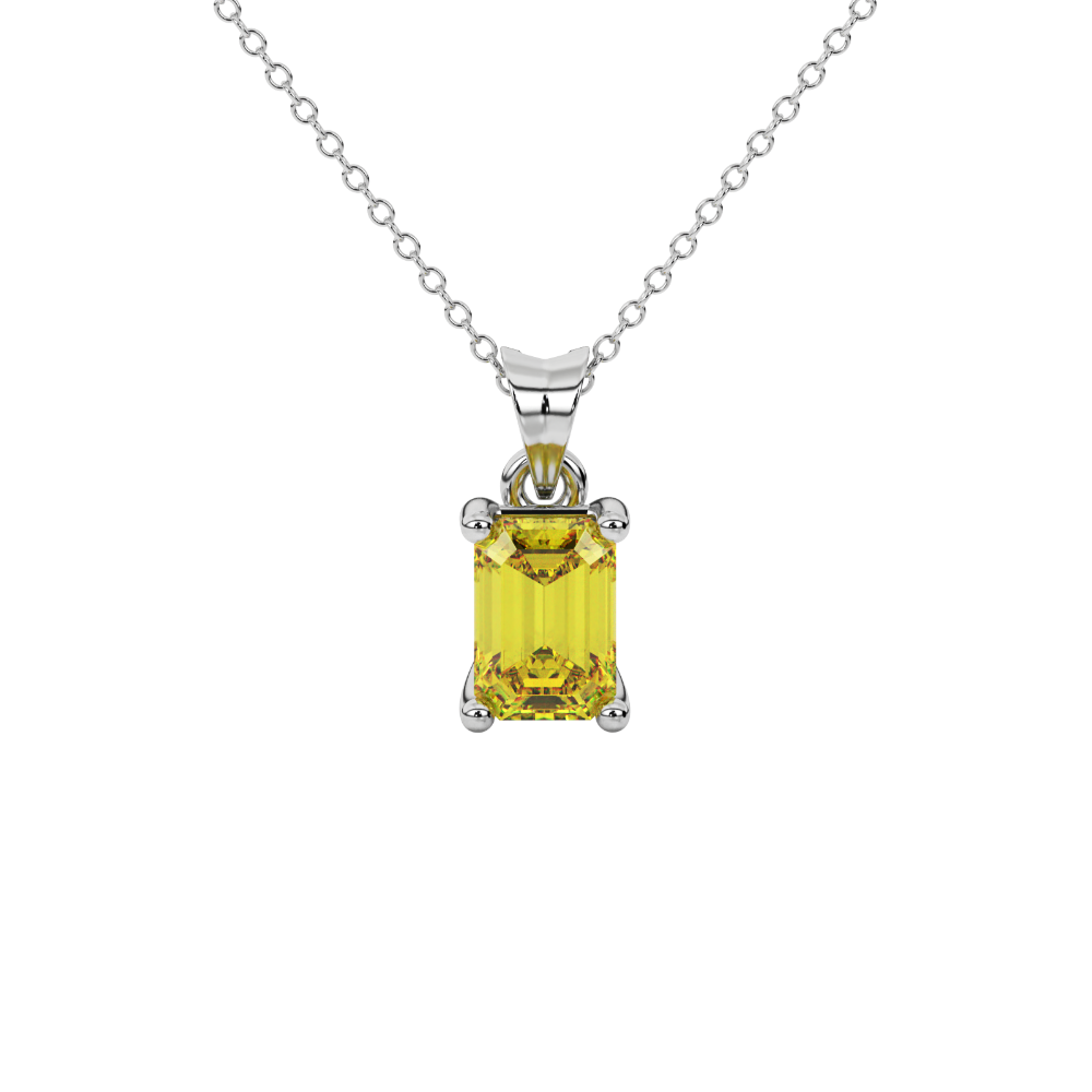 Emerald Cut Yellow Gemstone Solitaire Pendant in Rose Gold Four Prong Setting