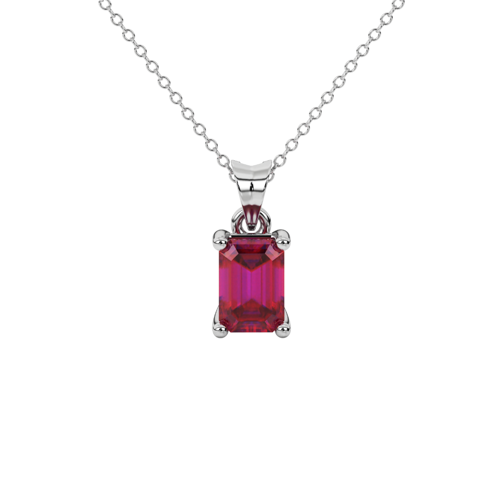 Emerald Cut Red Gemstone Solitaire Pendant in Rose Gold Four Prong Setting