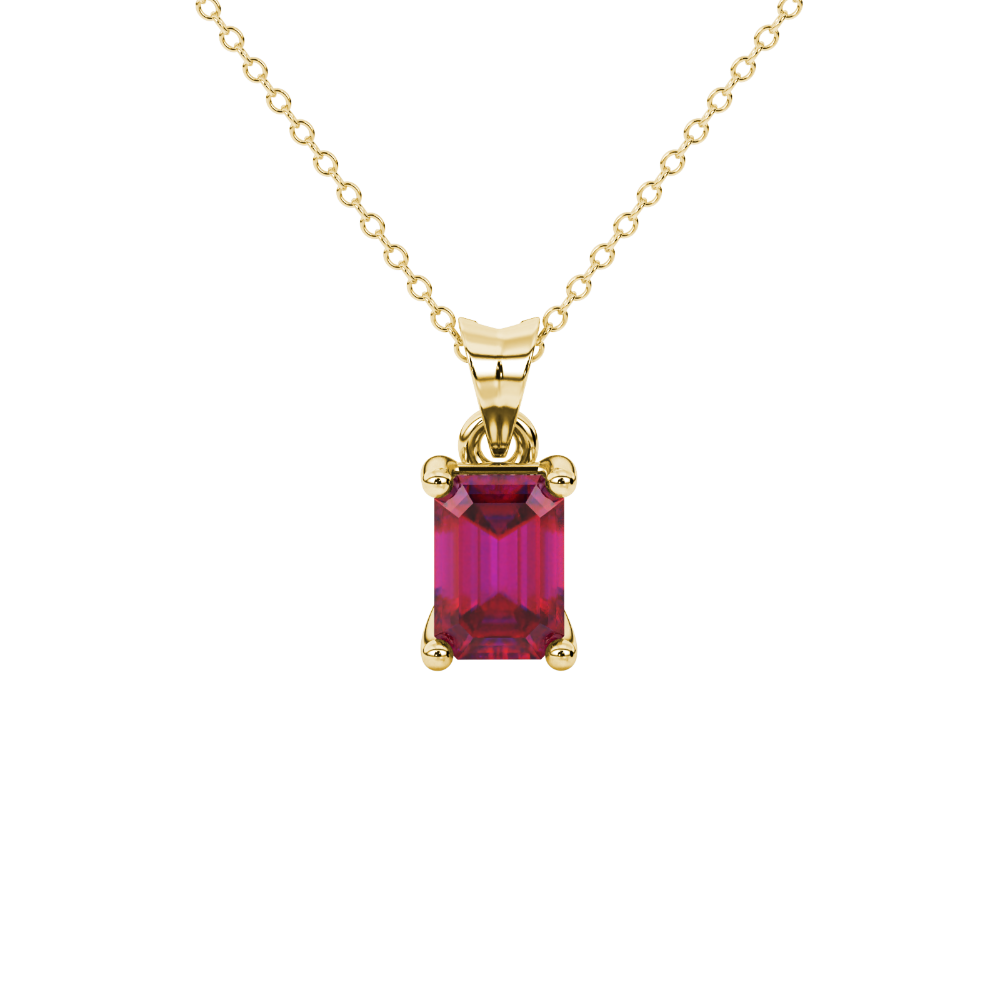 Emerald Cut Red Gemstone Solitaire Pendant in Rose Gold Four Prong Setting