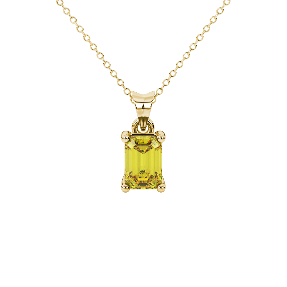 Emerald Cut Yellow Gemstone Solitaire Pendant in Rose Gold Four Prong Setting