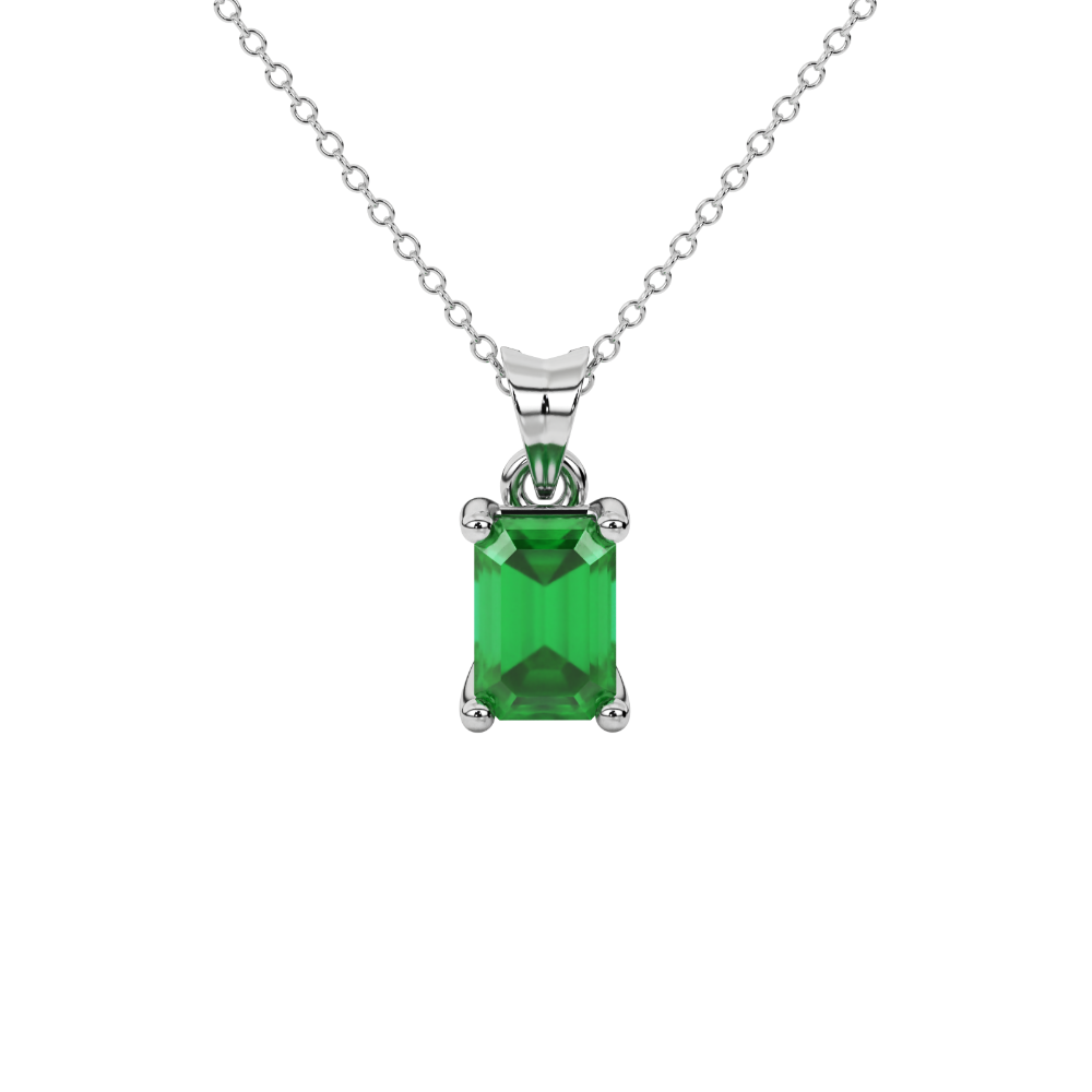 Emerald Cut Green Gemstone Solitaire Pendant in Rose Gold Four Prong Setting