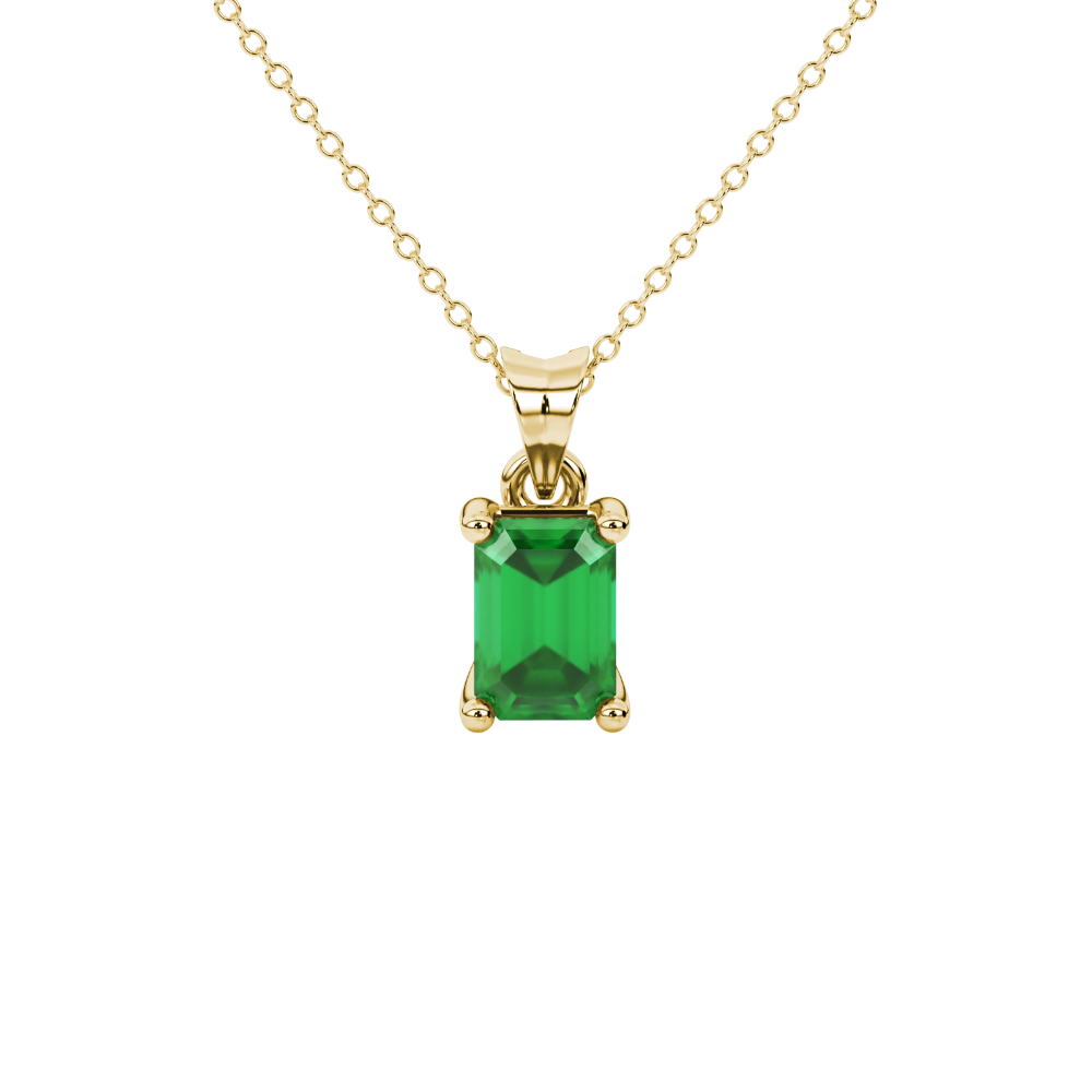 Emerald Cut Green Gemstone Solitaire Pendant in Rose Gold Four Prong Setting