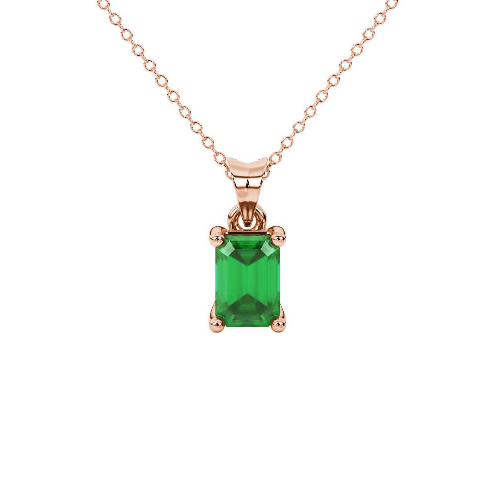 Emerald Cut Green Gemstone Solitaire Pendant in Rose Gold Four Prong Setting