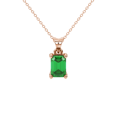 Emerald Cut Green Gemstone Solitaire Pendant in Rose Gold Four Prong Setting