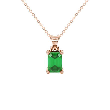 Emerald Cut Green Gemstone Solitaire Pendant in Rose Gold Four Prong Setting