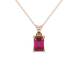 Emerald Cut Red Gemstone Solitaire Pendant in Rose Gold Four Prong Setting