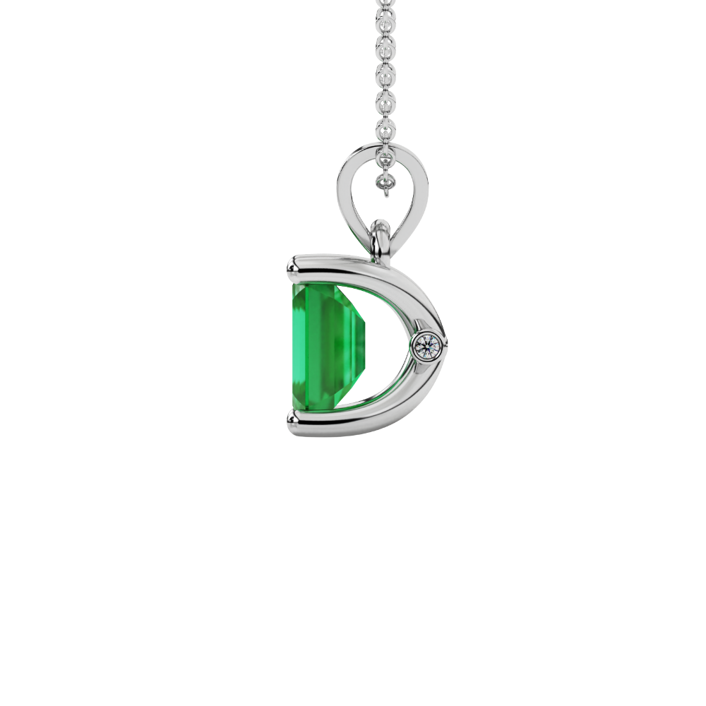 Emerald Cut Green Gemstone Solitaire Pendant in Rose Gold Four Prong Setting