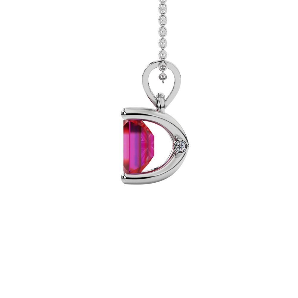 Emerald Cut Red Gemstone Solitaire Pendant in Rose Gold Four Prong Setting