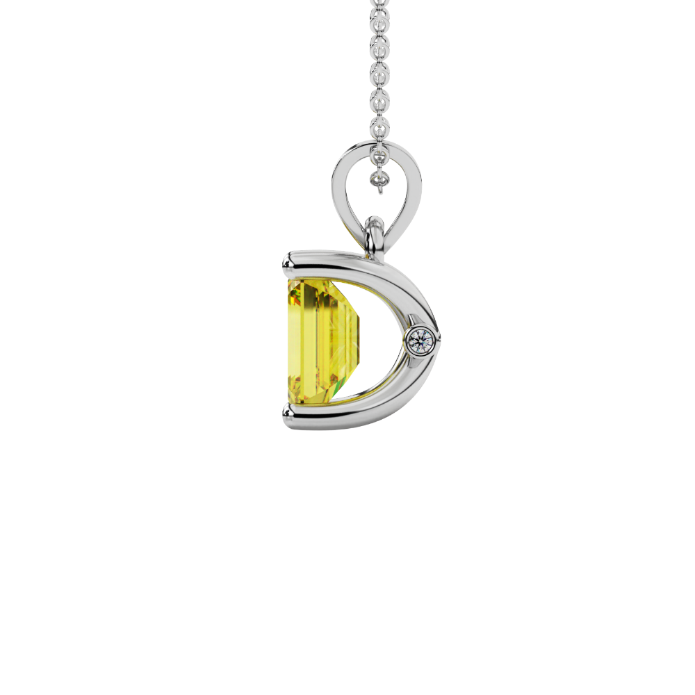 Emerald Cut Yellow Gemstone Solitaire Pendant in Rose Gold Four Prong Setting