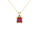 Princess raspberry red gemstone pendant, yellow gold vintage basket setting.