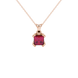 Princess raspberry red gemstone pendant, rose gold vintage basket setting.