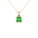 Princess emerald green gemstone pendant, yellow gold vintage basket setting.