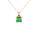 Princess emerald green gemstone pendant, rose gold vintage basket setting.