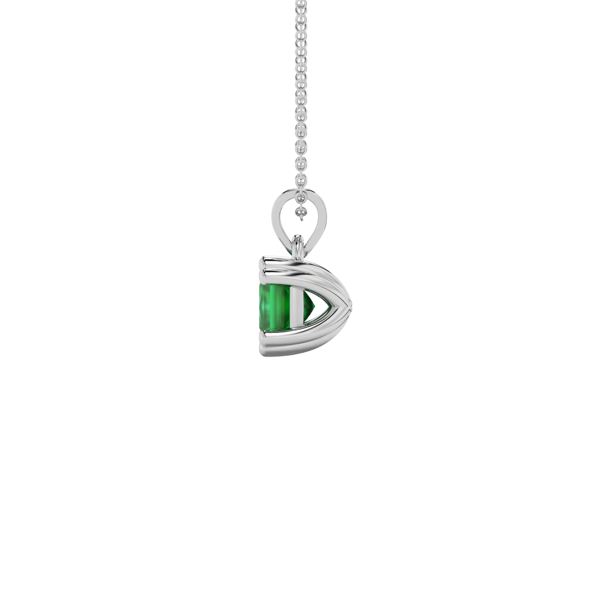 Side profile, white gold emerald green pendant, vintage basket gallery.