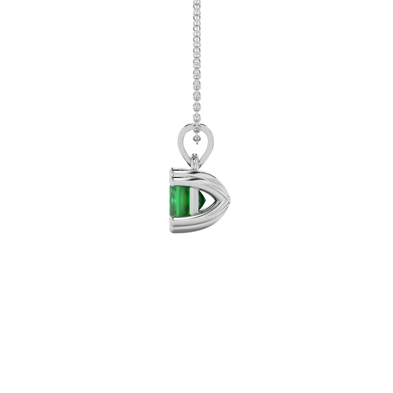 Side profile, white gold emerald green pendant, vintage basket gallery.