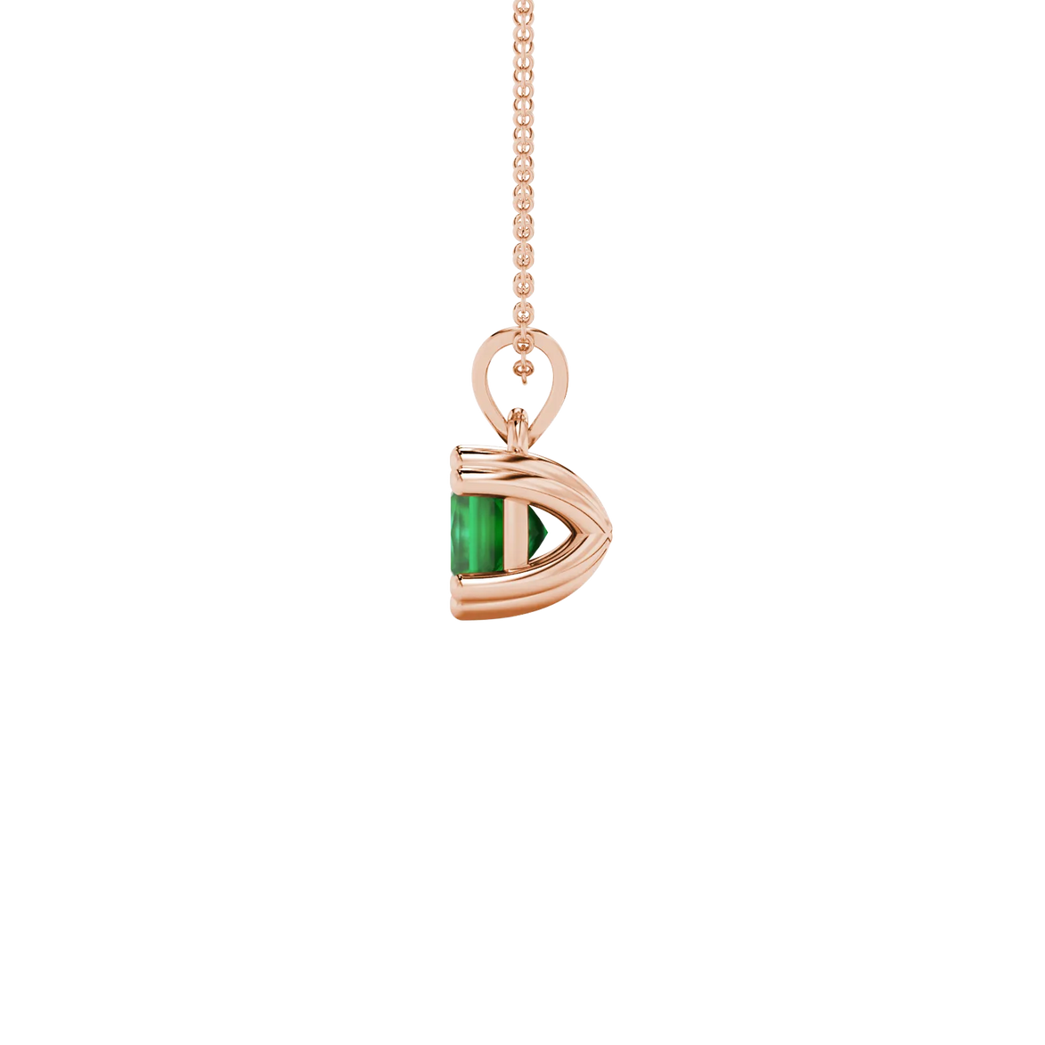 Side profile, rose gold emerald green pendant, vintage basket gallery.