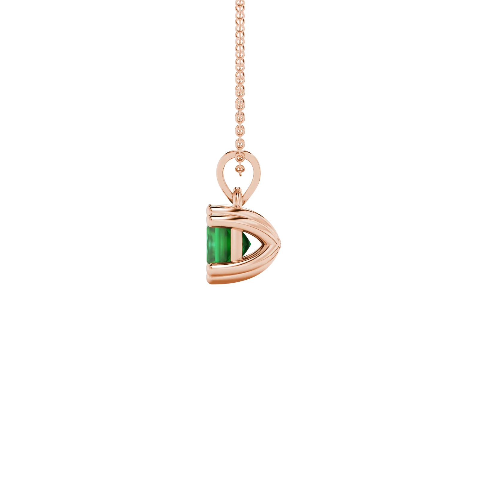 Side profile, rose gold emerald green pendant, vintage basket gallery.
