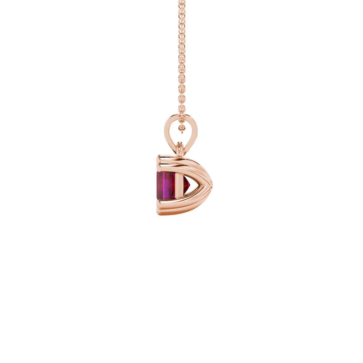 Side profile, rose gold raspberry red pendant, vintage basket gallery.
