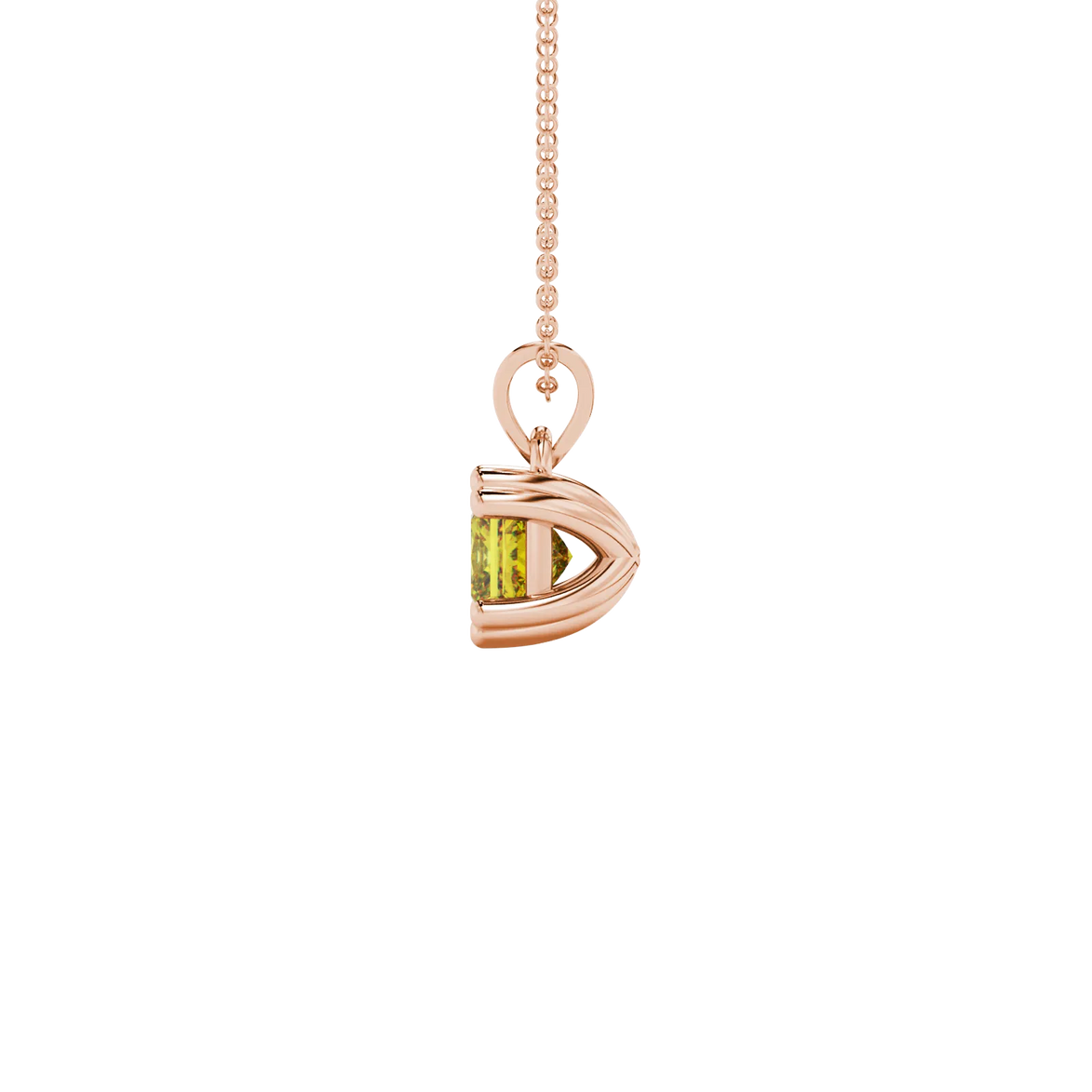 Side profile, rose gold canary yellow pendant, vintage basket gallery.