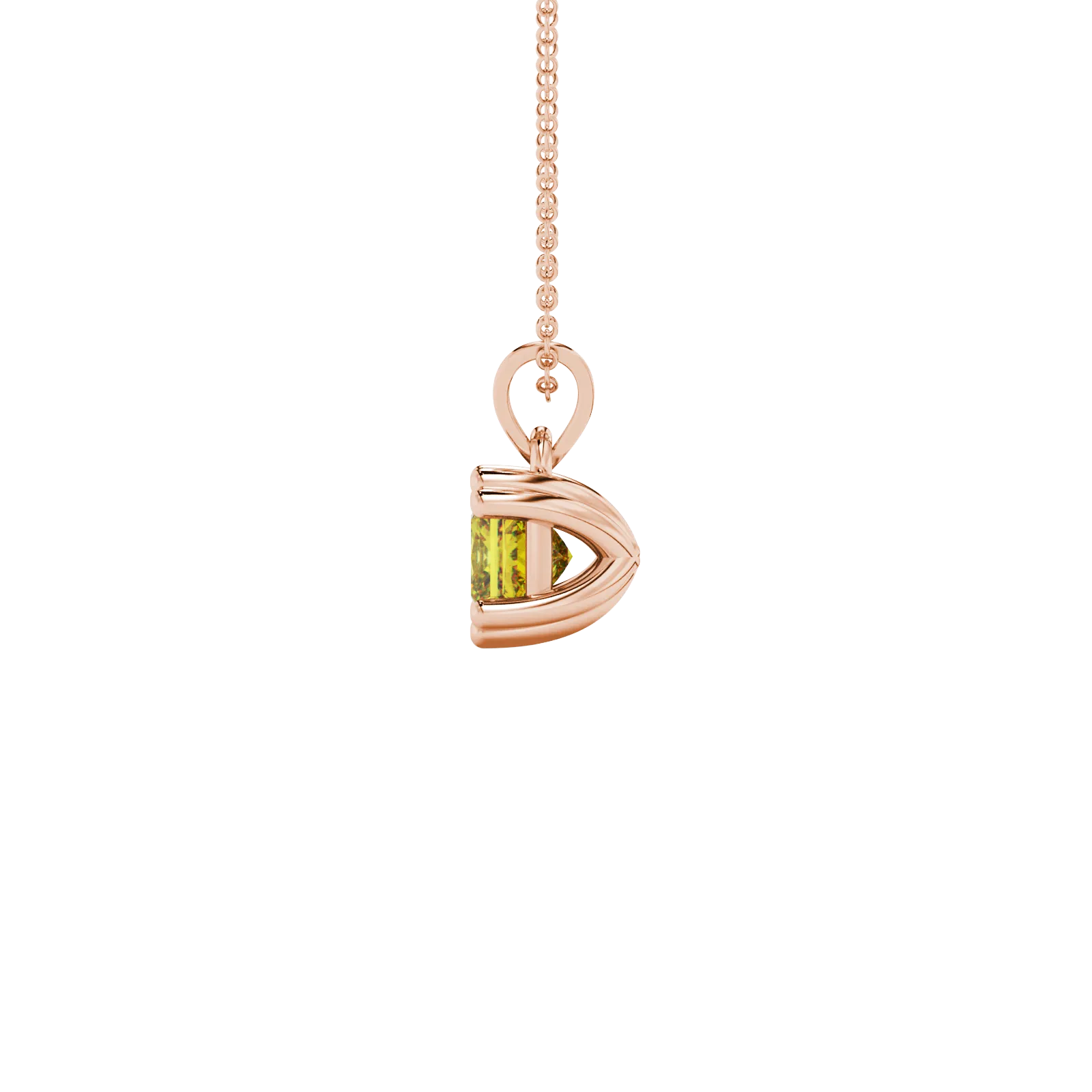 Side profile, rose gold canary yellow pendant, vintage basket gallery.
