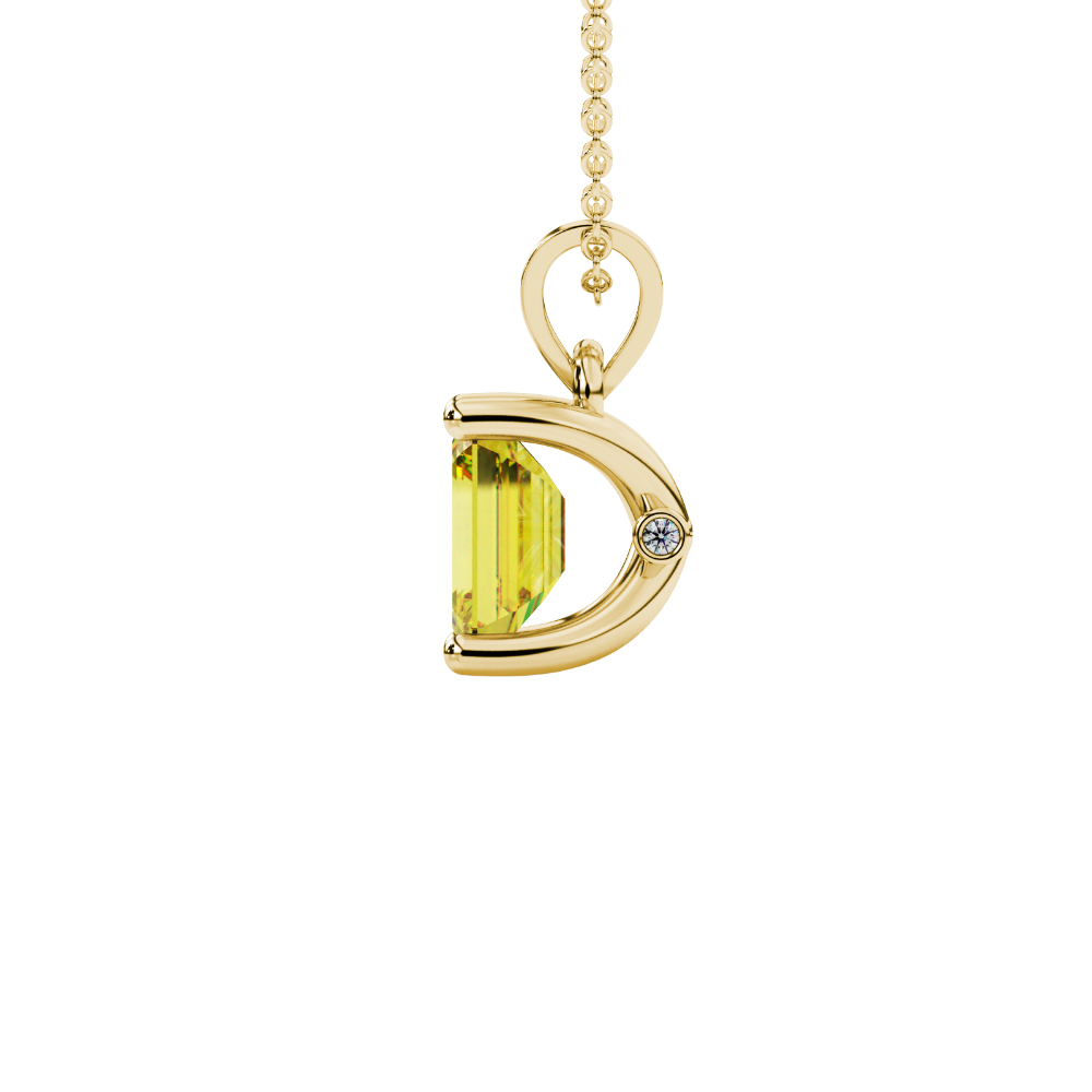 Emerald Cut Yellow Gemstone Solitaire Pendant in Rose Gold Four Prong Setting