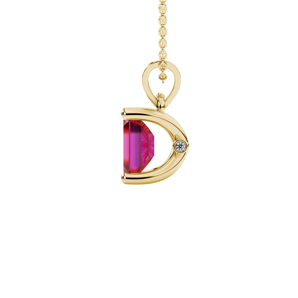 Emerald Cut Red Gemstone Solitaire Pendant in Rose Gold Four Prong Setting