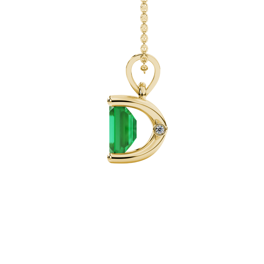 Emerald Cut Green Gemstone Solitaire Pendant in Rose Gold Four Prong Setting
