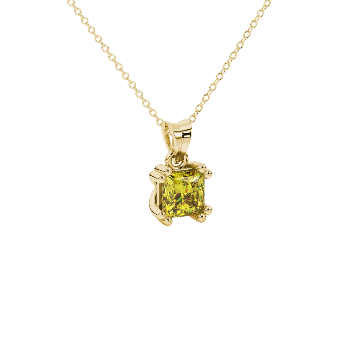 Close-up, princess canary yellow gemstone, yellow gold vintage pendant.