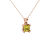 Close-up, princess canary yellow gemstone pendant, rose gold vintage setting.