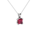 Close-up raspberry red gemstone pendant , white gold vintage setting.