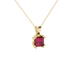 Close-up, princess raspberry red gemstone, yellow gold vintage pendant.