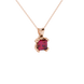 Close-up, princess raspberry red gemstone pendant, rose gold vintage setting.