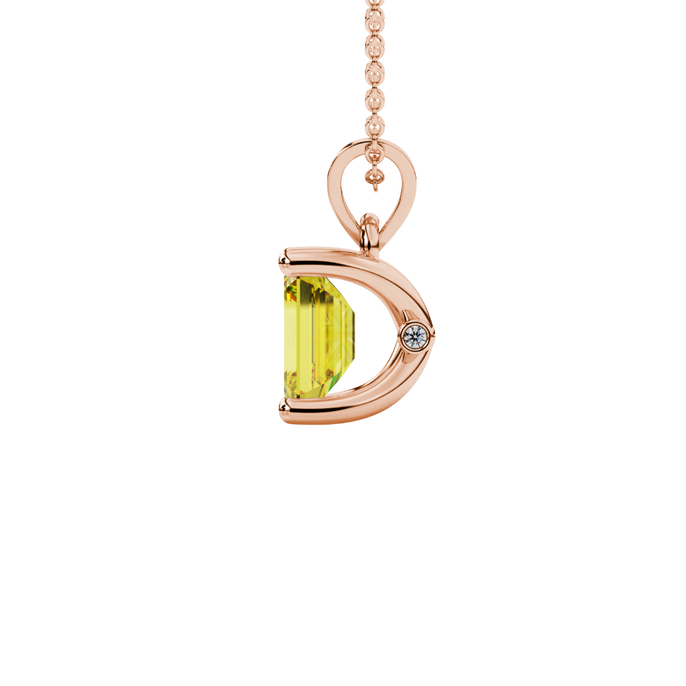Emerald Cut Yellow Gemstone Solitaire Pendant in Rose Gold Four Prong Setting