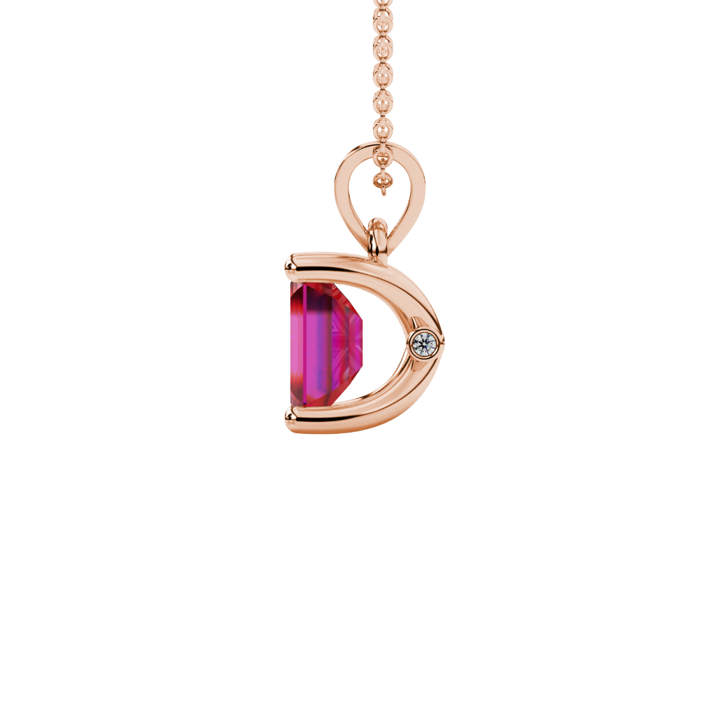 Emerald Cut Red Gemstone Solitaire Pendant in Rose Gold Four Prong Setting