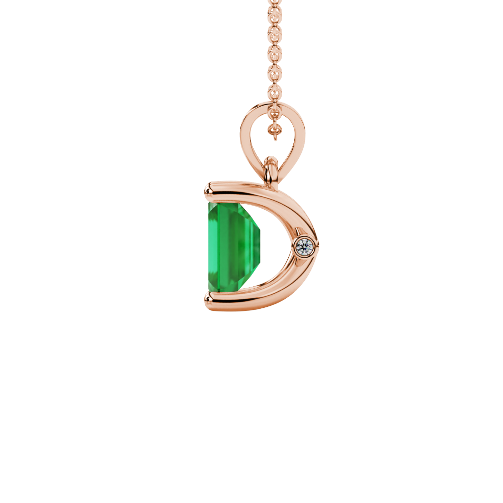 Emerald Cut Green Gemstone Solitaire Pendant in Rose Gold Four Prong Setting