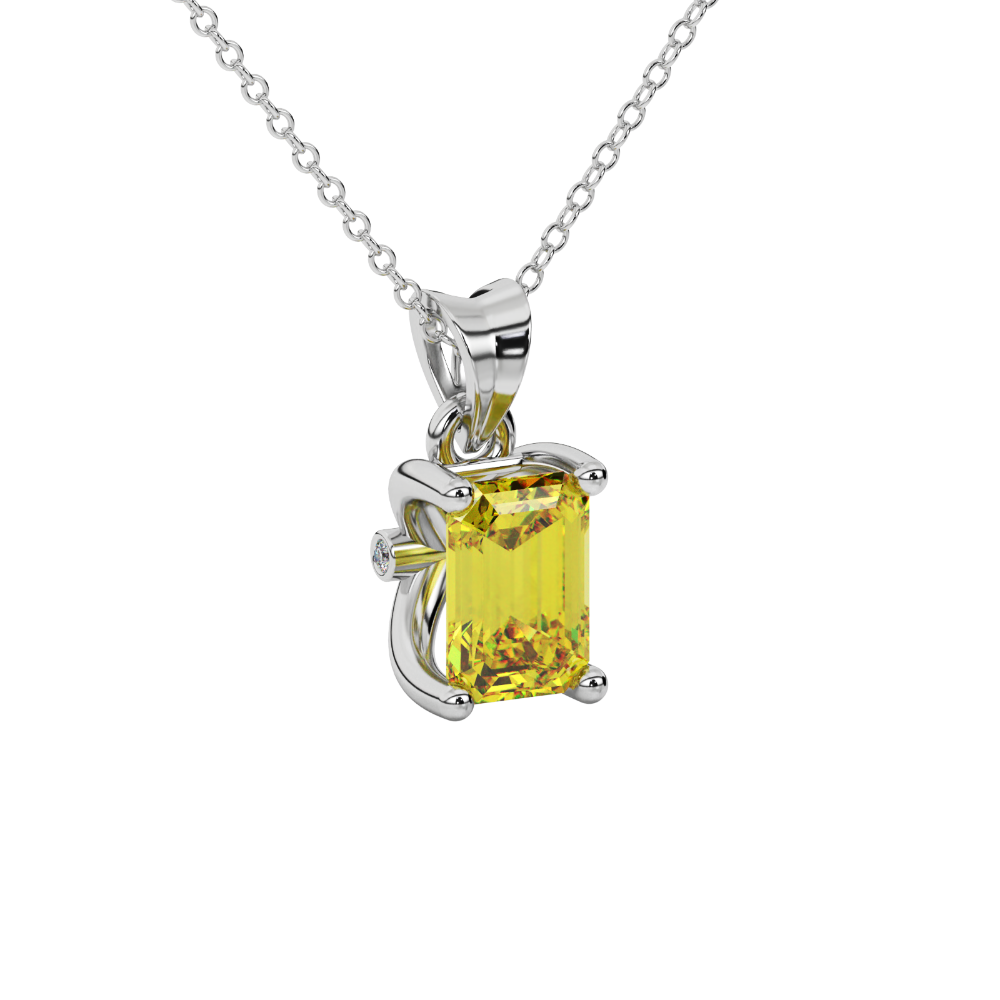 Emerald Cut Yellow Gemstone Solitaire Pendant in Rose Gold Four Prong Setting