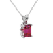 Emerald Cut Red Gemstone Solitaire Pendant in Rose Gold Four Prong Setting