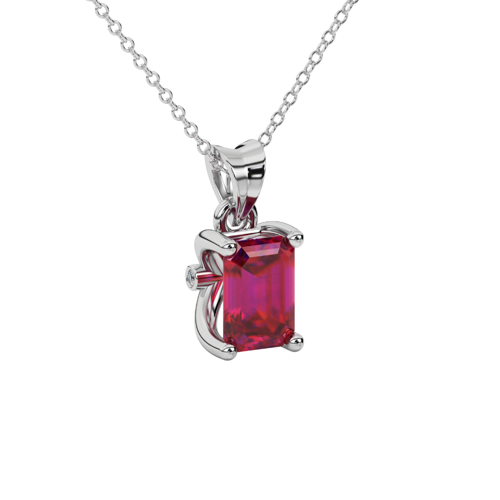 Emerald Cut Red Gemstone Solitaire Pendant in Rose Gold Four Prong Setting