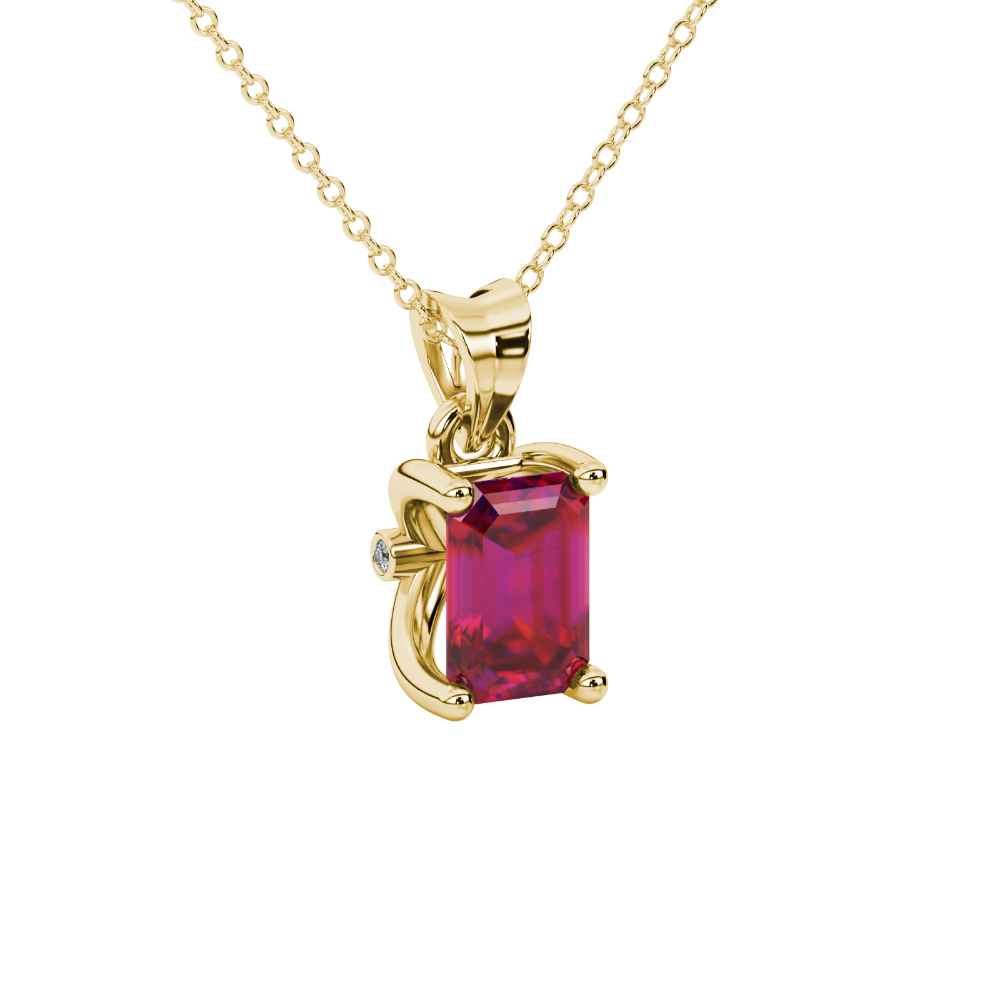 Emerald Cut Red Gemstone Solitaire Pendant in Rose Gold Four Prong Setting