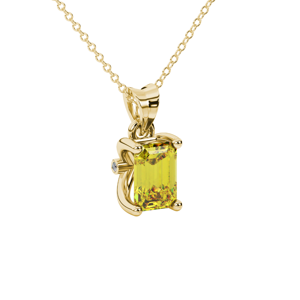 Emerald Cut Yellow Gemstone Solitaire Pendant in Rose Gold Four Prong Setting