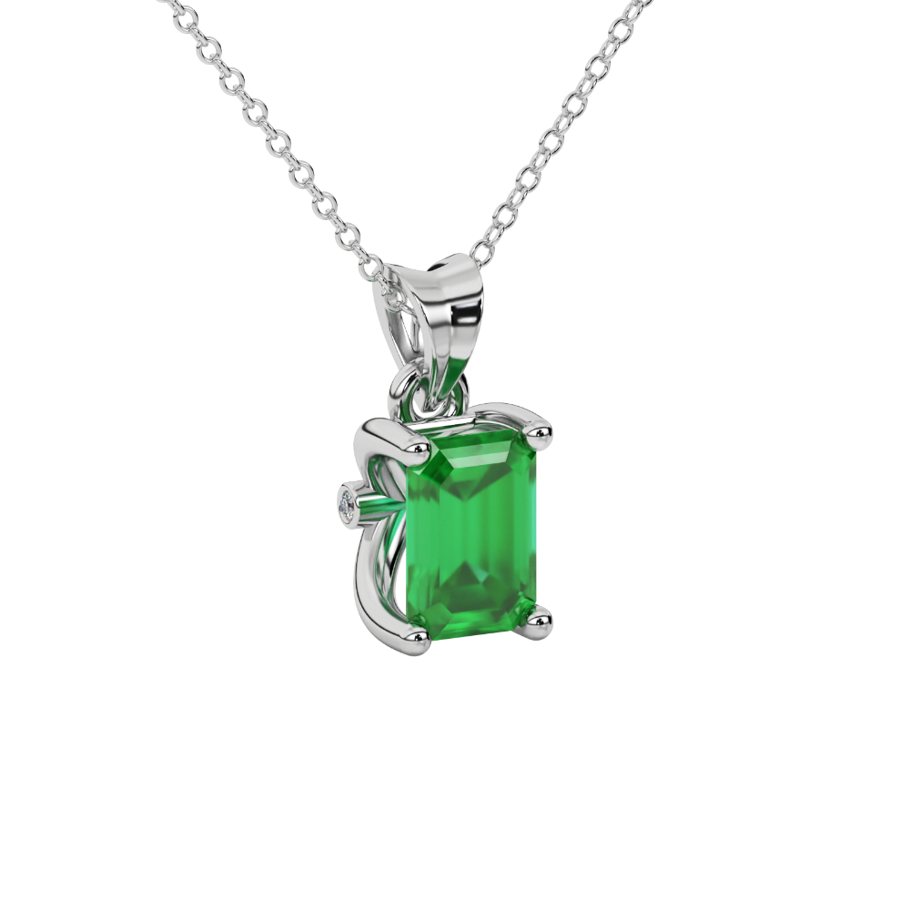 Emerald Cut Green Gemstone Solitaire Pendant in Rose Gold Four Prong Setting