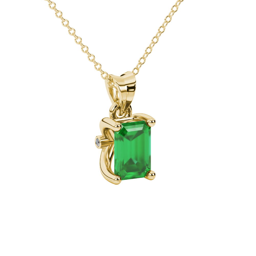 Emerald Cut Green Gemstone Solitaire Pendant in Rose Gold Four Prong Setting