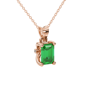 Emerald Cut Green Gemstone Solitaire Pendant in Rose Gold Four Prong Setting
