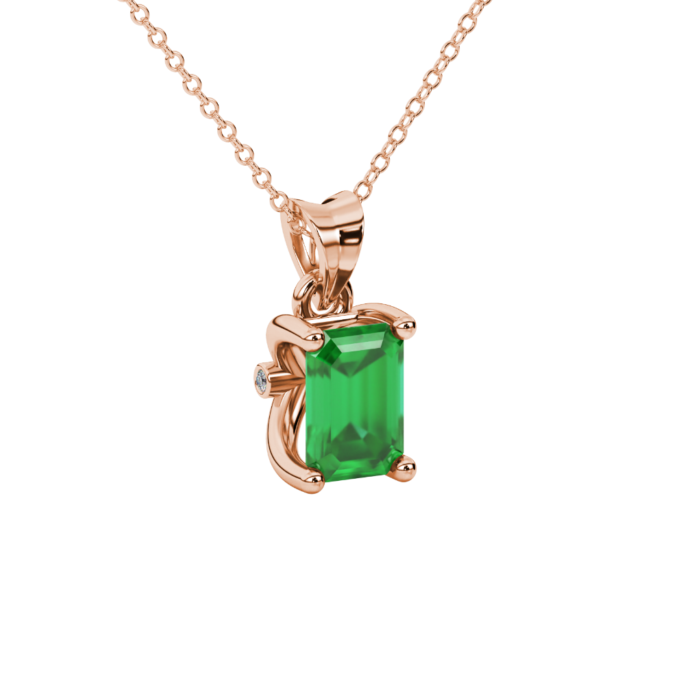 Emerald Cut Green Gemstone Solitaire Pendant in Rose Gold Four Prong Setting