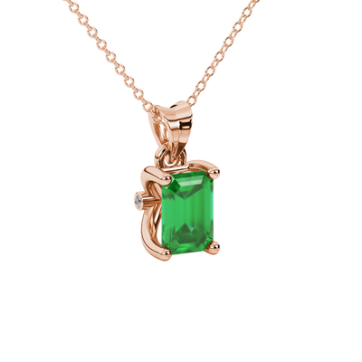 Emerald Cut Green Gemstone Solitaire Pendant in Rose Gold Four Prong Setting